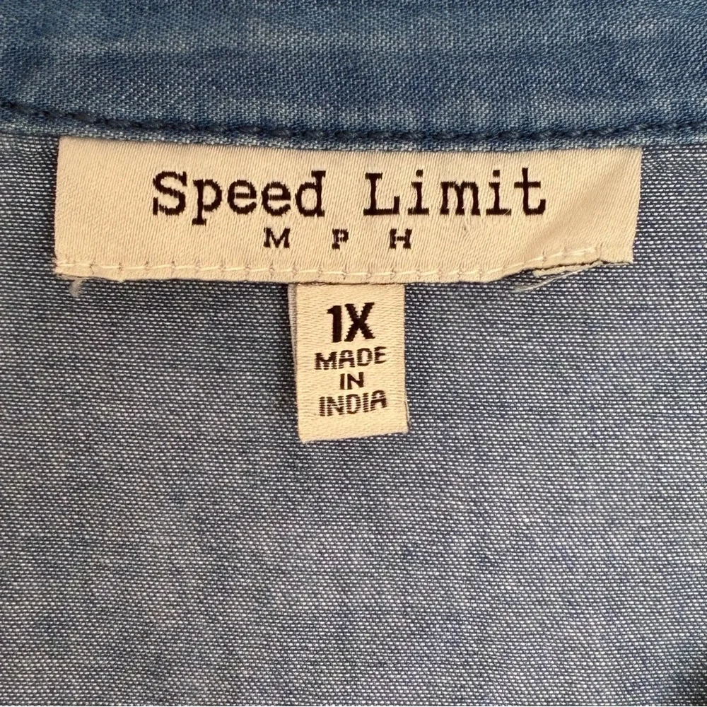 Speed Limit Chambray Dress Womens 1X Plus 3/4 Tan Sleeves Detached Belt Button - Picture 2 of 7